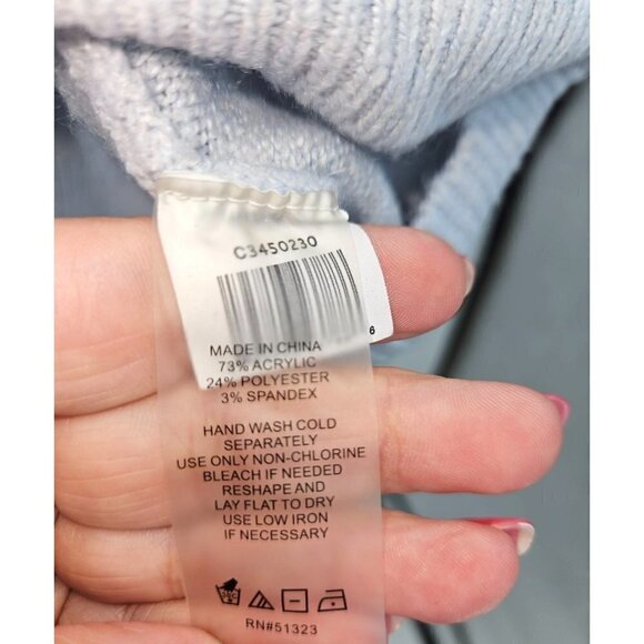 Vince Camuto Womens Sweater Small Oversized Blue Crew Neck Stretch Cropped Hi Lo - Picture 8 of 10